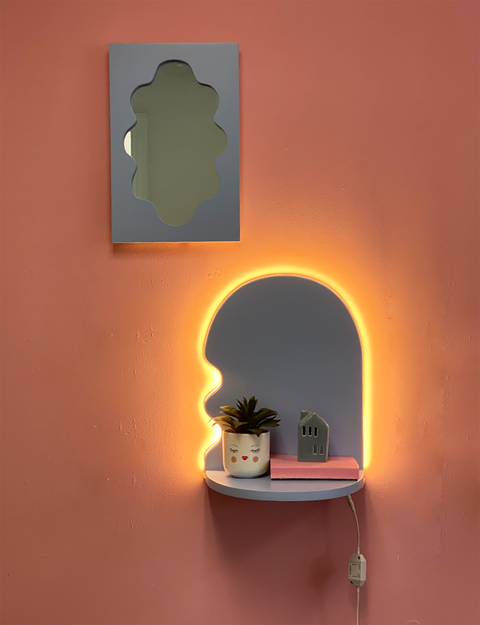 Selma floating nightstand LED light, nightstand, floating table, LED nightstand, green nightstand, wall-mount nightstand, bedside table